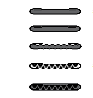 A set of five different black plastic handles.