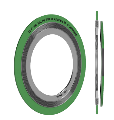 A green and silver ring with a white background